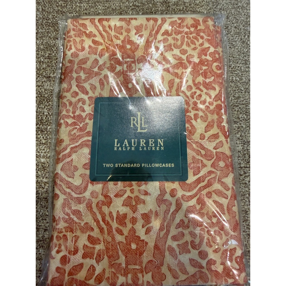 Lauren Ralph Lauren San Luca Scroll Red Standard Pillowcase Set 2pk 100% Cotton‎